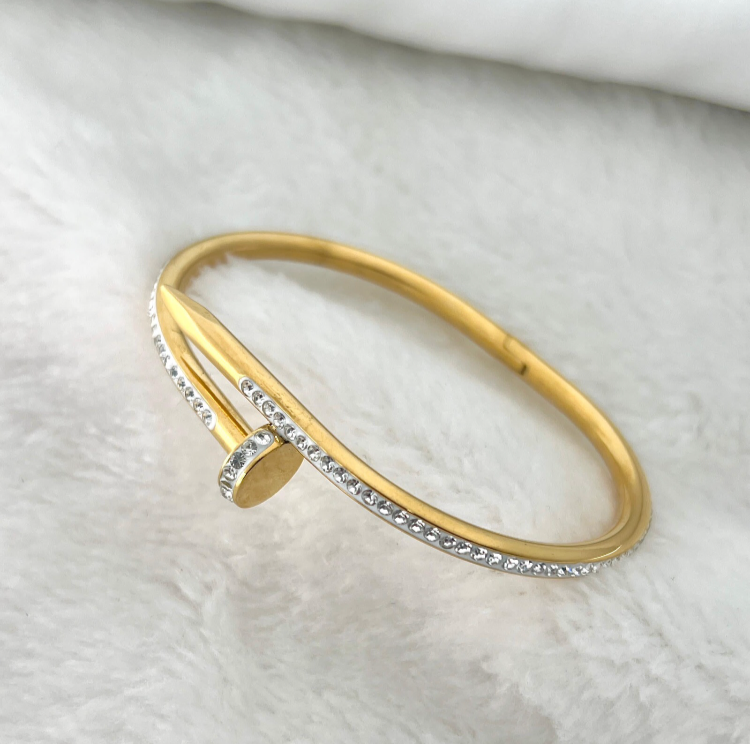 Stoned Nail Bangle | Stainless Steel