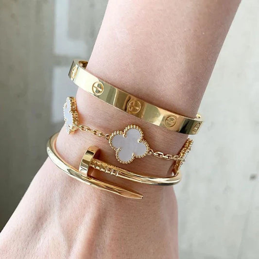 Cartier, Nail and White Clover Bracelet Stack