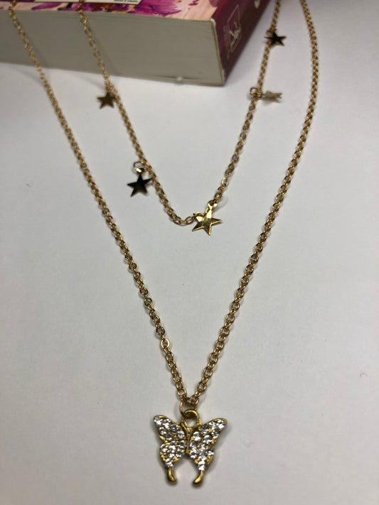 Double Layer Butterfly and Stars Necklace – Elegant and Playful Necklace