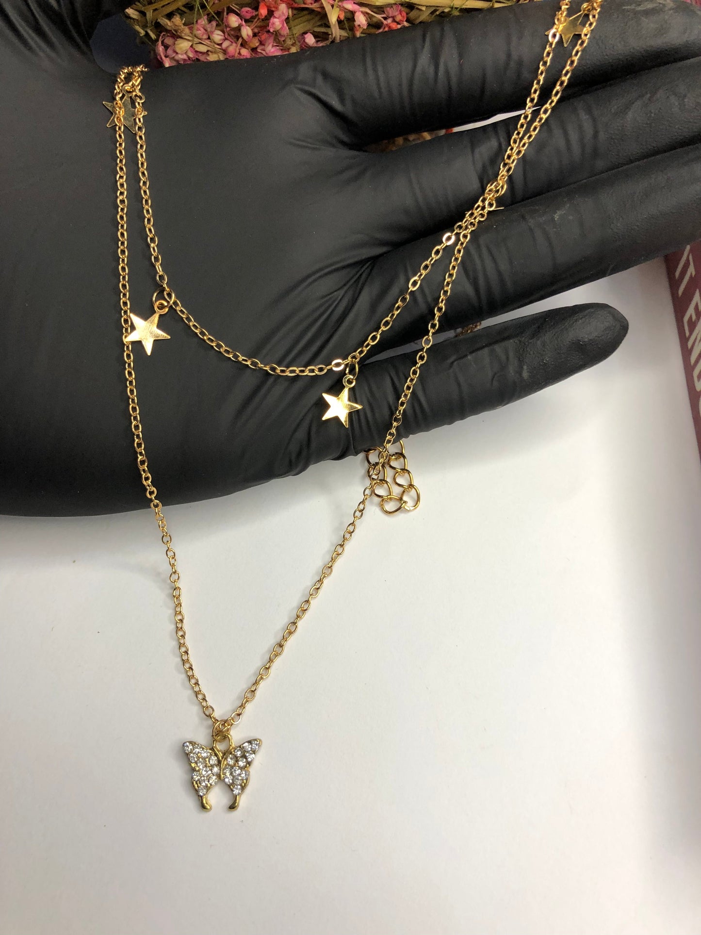 Double Layer Butterfly and Stars Necklace – Elegant and Playful Necklace