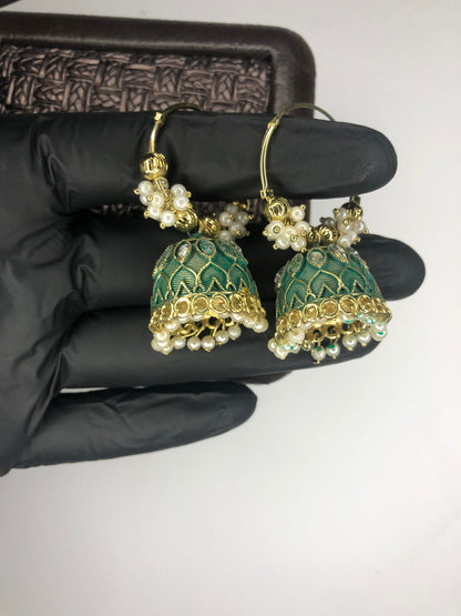 Green Bali Jhumka Earrings, Traditional Style – Beautiful Earrings for Design