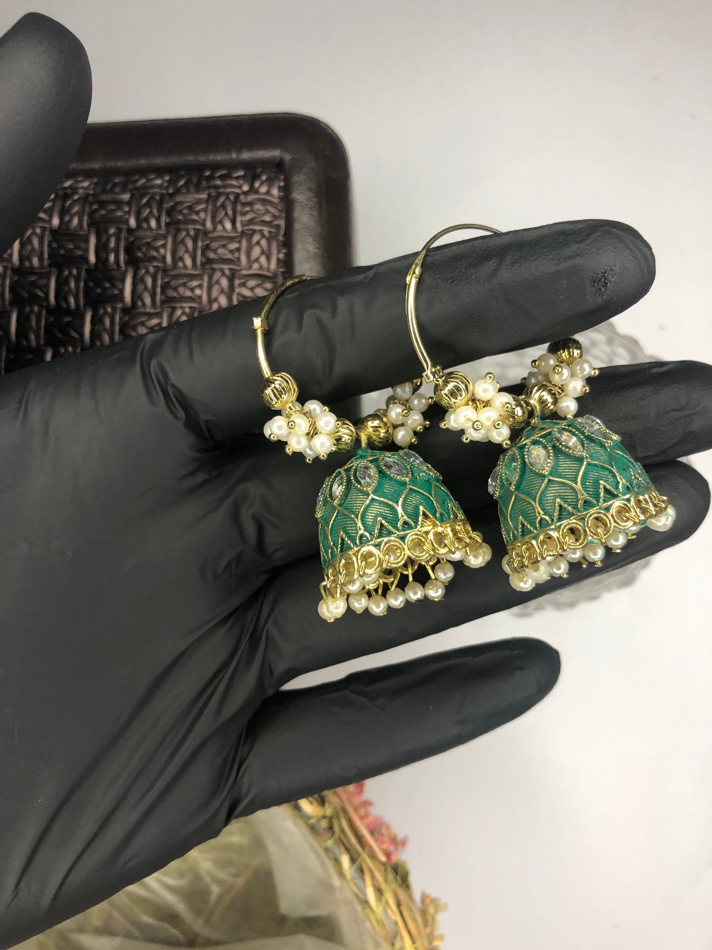 Green Bali Jhumka Earrings, Traditional Style – Beautiful Earrings for Design