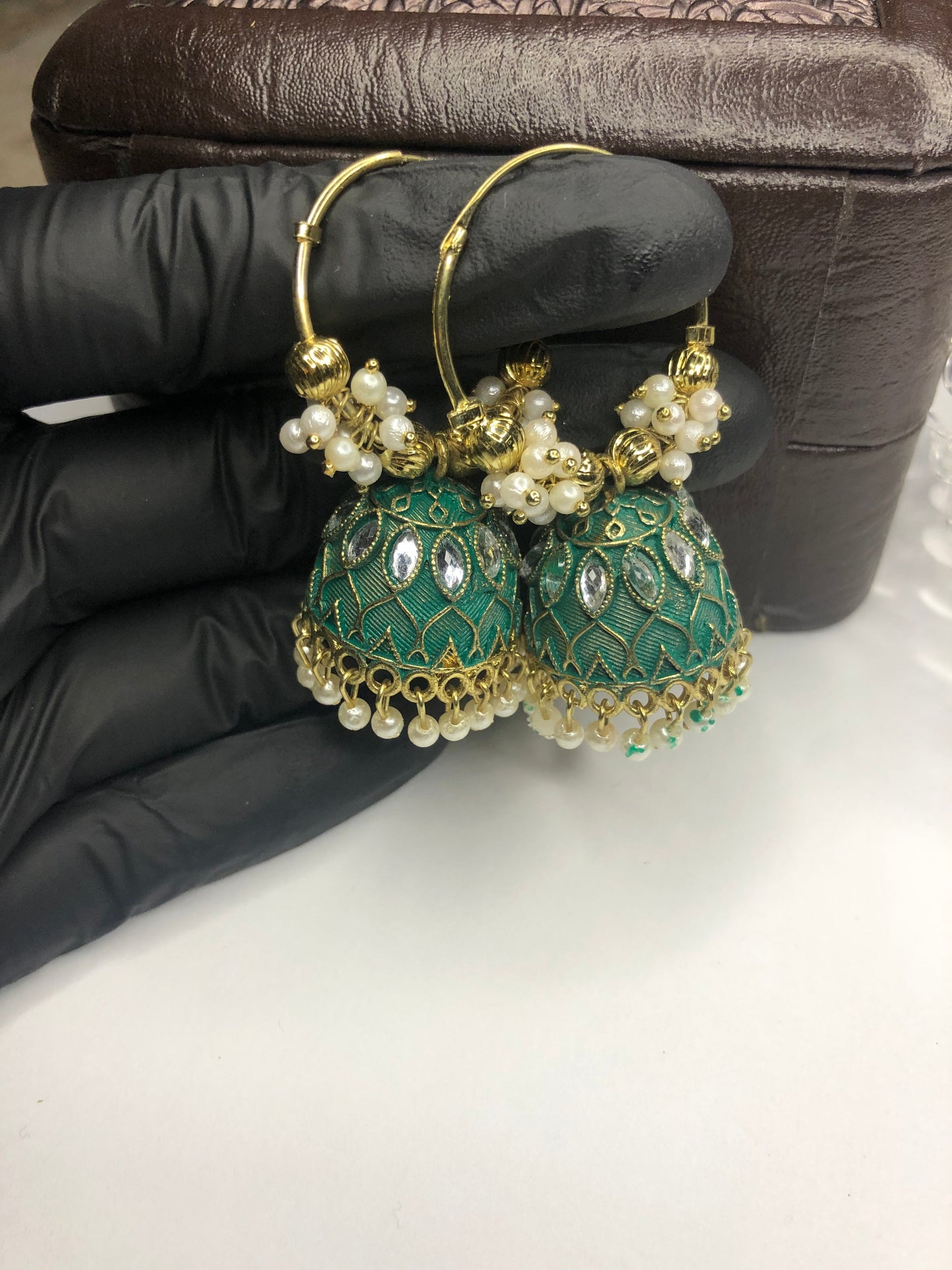 Green Bali Jhumka Earrings, Traditional Style – Beautiful Earrings for Design