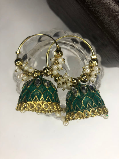 Green Bali Jhumka Earrings, Traditional Style – Beautiful Earrings for Design