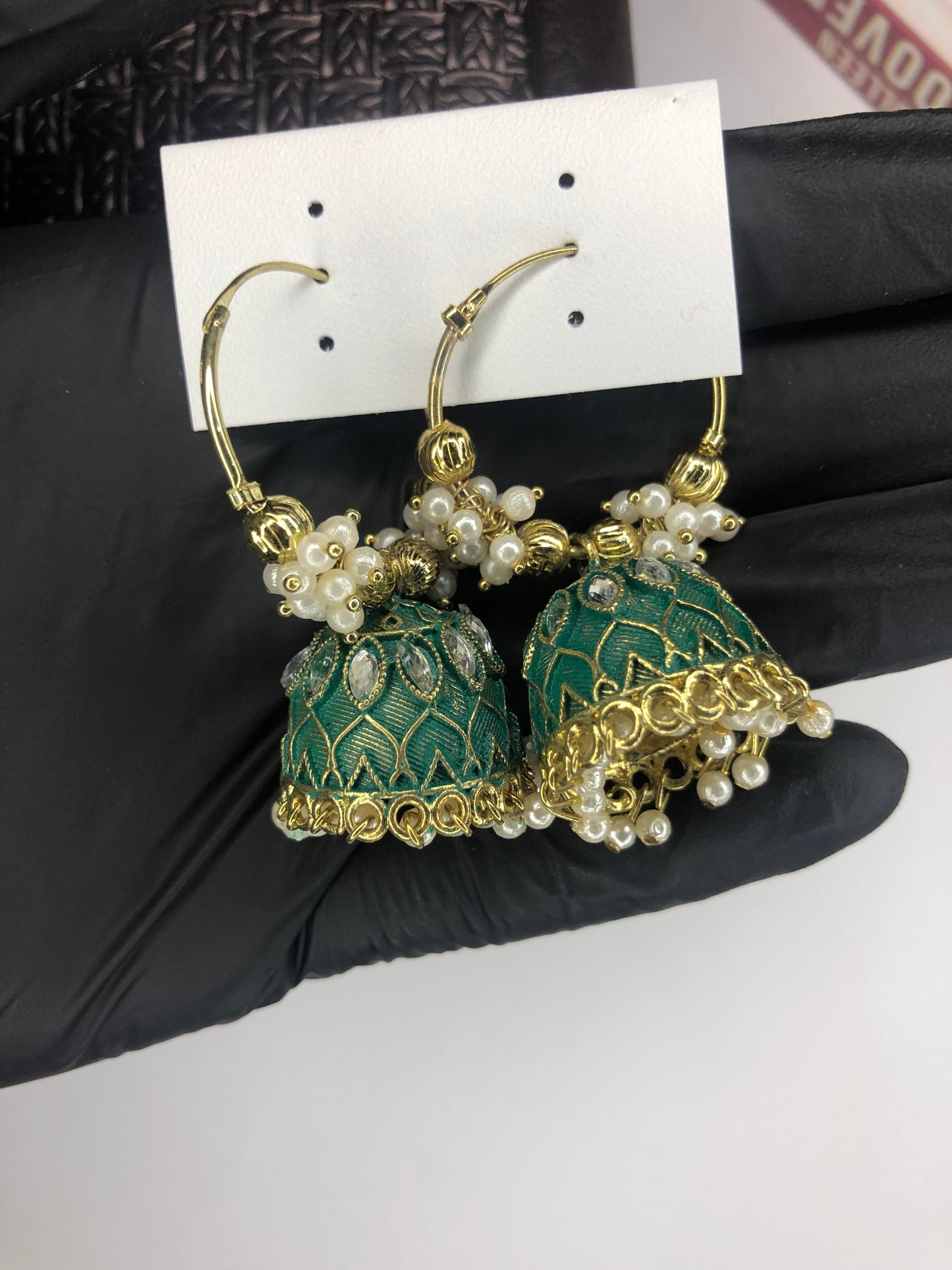 Green Bali Jhumka Earrings, Traditional Style – Beautiful Earrings for Design