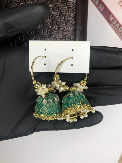 Green Bali Jhumka Earrings, Traditional Style – Beautiful Earrings for Design