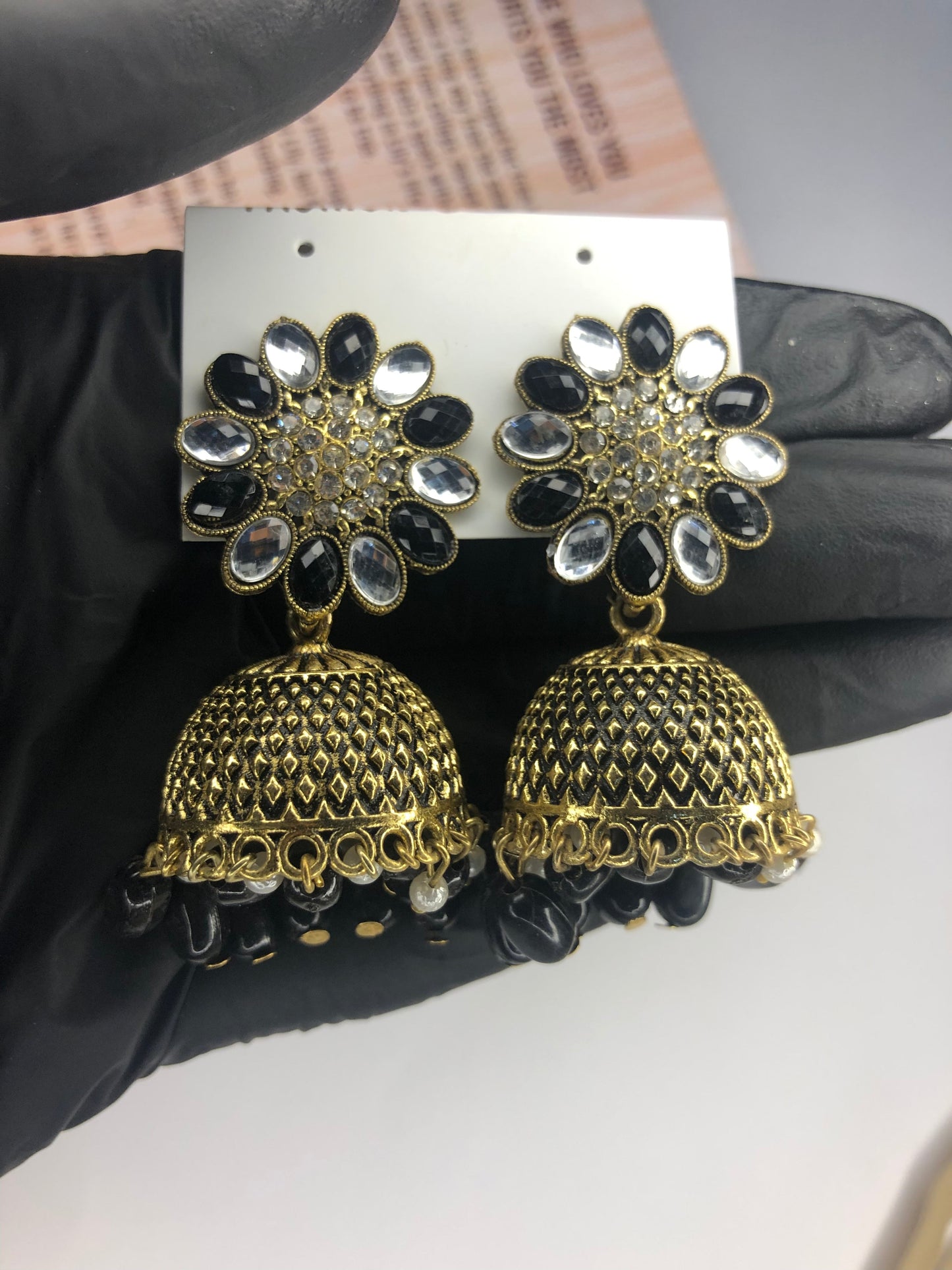 Elegant Traditional Black Jhumka Earrings – Timeless Earrings for Women