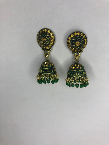 Traditional Green and Golden Jhumka Earrings – Elegant Earrings for Girls