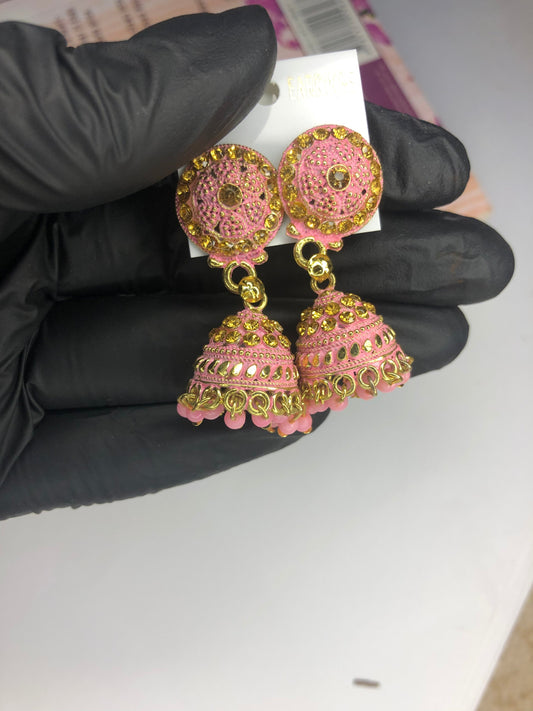 Light Pink Small Jhumka Earrings – Elegant Earrings for Girls