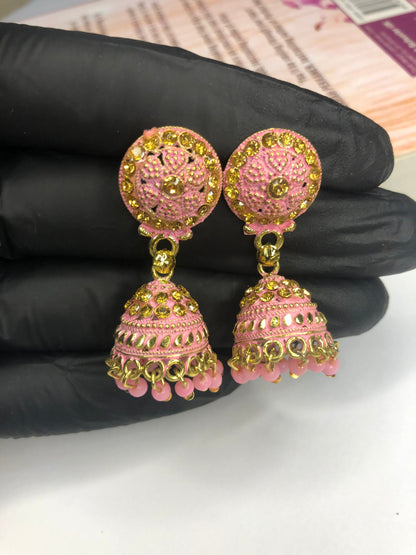 Light Pink Small Jhumka Earrings – Elegant Earrings for Girls