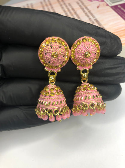 Light Pink Small Jhumka Earrings – Elegant Earrings for Girls