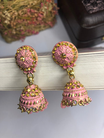 Light Pink Small Jhumka Earrings – Elegant Earrings for Girls