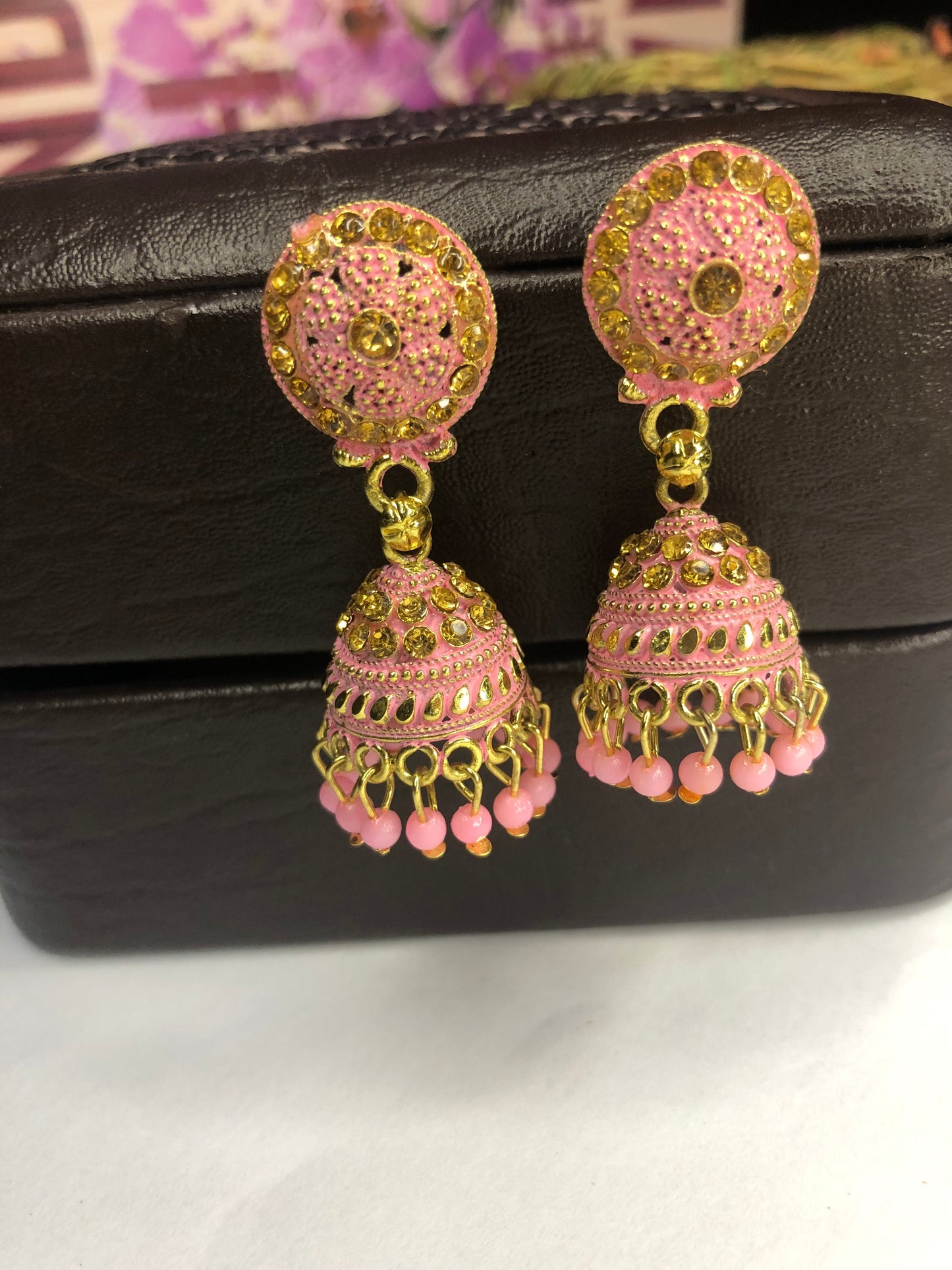 Light Pink Small Jhumka Earrings – Elegant Earrings for Girls