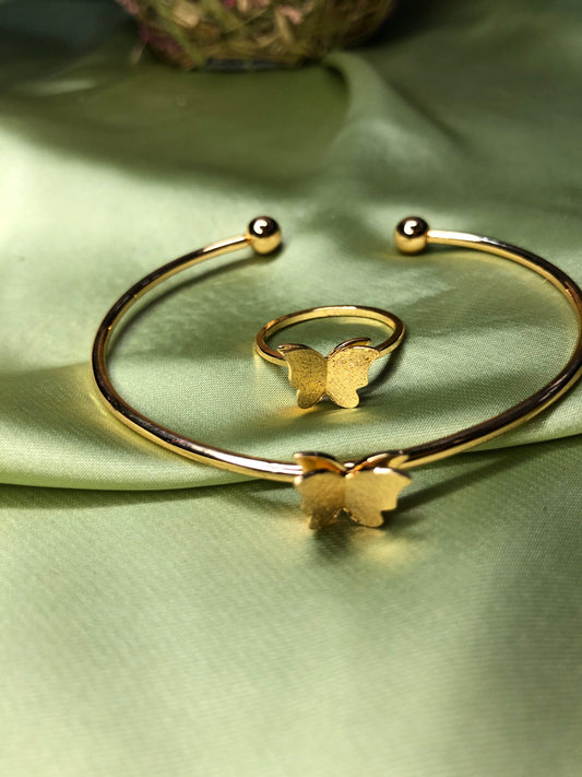 Golden Butterfly Bracelet and Ring – Premium Quality Jewelry Set