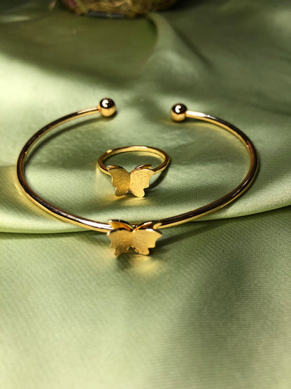 Golden Butterfly Bracelet and Ring – Premium Quality Jewelry Set