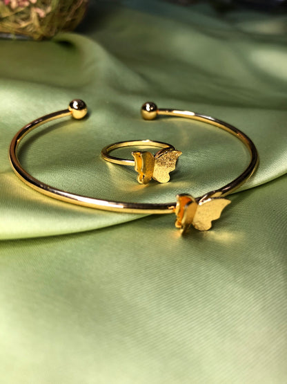 Golden Butterfly Bracelet and Ring – Premium Quality Jewelry Set