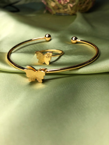 Golden Butterfly Bracelet and Ring – Premium Quality Jewelry Set