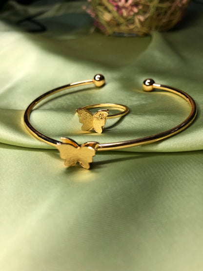 Golden Butterfly Bracelet and Ring – Premium Quality Jewelry Set